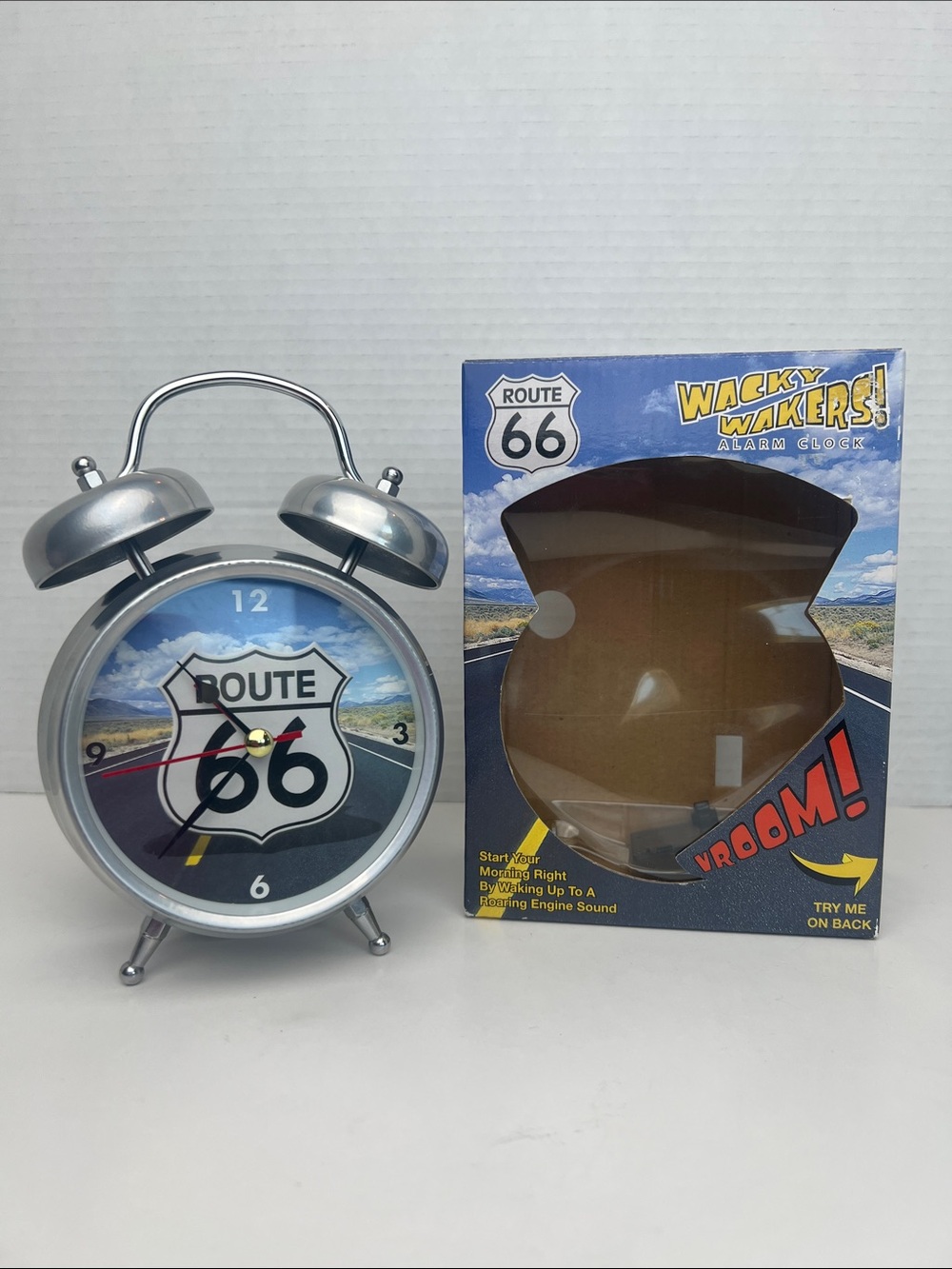 Vintage Mark Feldstein Wacky Wakers Route 66 Alarm Clock Open Box Works NO BATTS